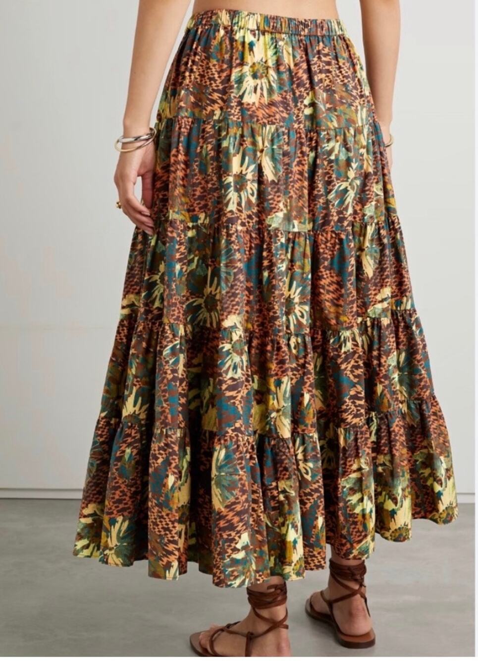 Ulla Johnson Makana Midi Skirt Prism Floral Tiered Cotton sz 8 Boho cottagecore